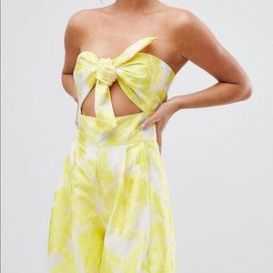 ASOS DESIGN Yellow Jacquard Culotte Jumpsuit EUC
